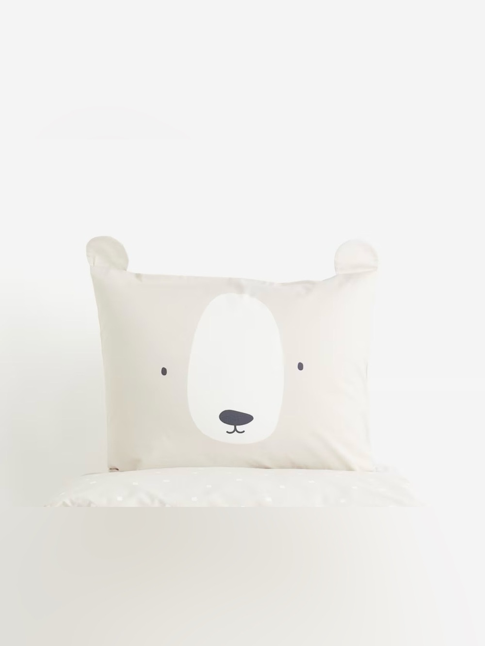 H&M Home Cotton Bear Face Pillowcase Cover Beige White Kids Boys Girls
